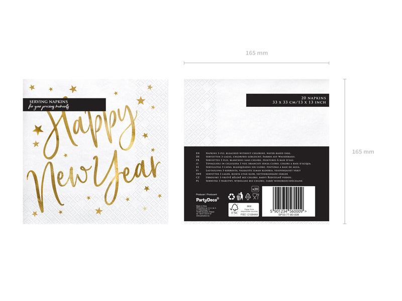 Servietten Happy New Year, weiß, 33x33cm (1 VPE / 20 Stk.) - FeierGlanz