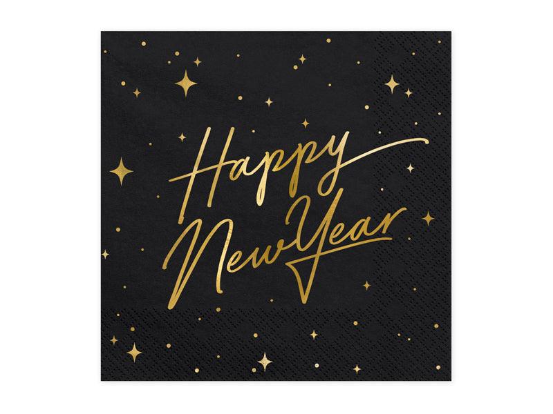 Servietten Happy New Year, schwarz, 33x33cm (1 VPE / 20 Stk.) - FeierGlanz
