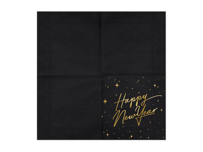 Servietten Happy New Year, schwarz, 33x33cm (1 VPE / 20 Stk.) - FeierGlanz