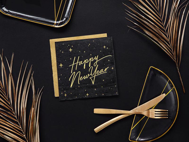 Servietten Happy New Year, schwarz, 33x33cm (1 VPE / 20 Stk.) - FeierGlanz