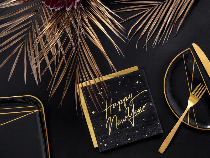 Servietten Happy New Year, schwarz, 33x33cm (1 VPE / 20 Stk.) - FeierGlanz