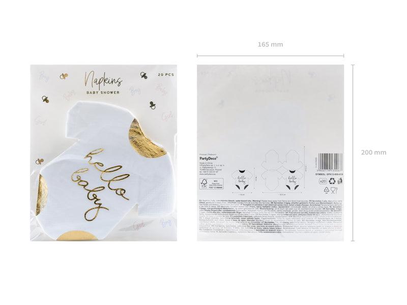 Servietten Body - Hello Baby, weiß, 16x16cm (1 VPE / 20 Stk.) - FeierGlanz