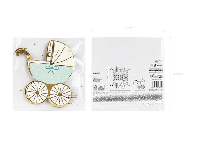 Papierservietten Kinderwagen, Blue, 14x15 cm (1 VPE / 20 Stk.) - FeierGlanz