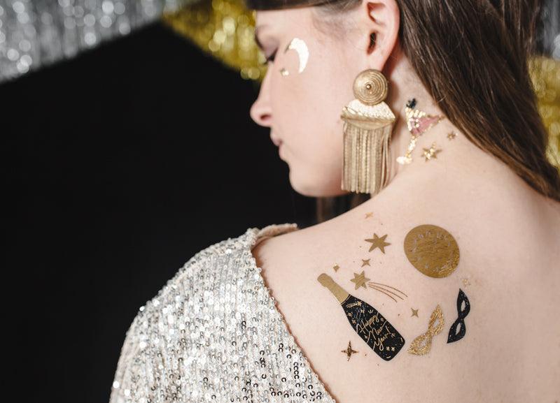 Abwaschbare Tattoos New Year's Eve, Mix (1 VPE / 10 Stk.) - FeierGlanz