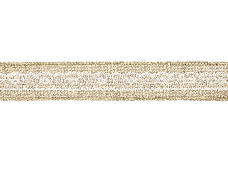 Juteband mit Spitze, 5x500cm - FeierGlanz