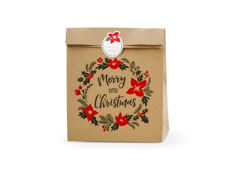 Geschenktüten Merry Little Christmas, Kraft, 25x11x27cm (1 VPE / 3 Stk.) - FeierGlanz