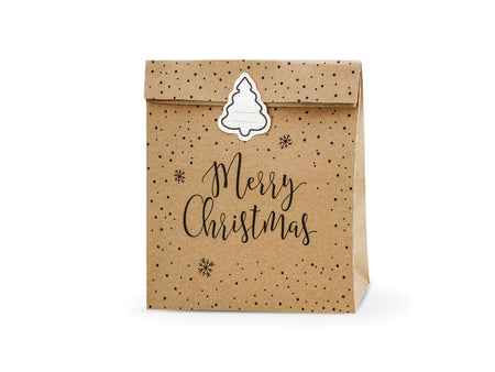 Geschenktüten Merry Christmas, Kraft, 25x11x27cm (1 VPE / 3 Stk.) - FeierGlanz
