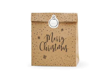 Geschenktüten Merry Christmas, Kraft, 25x11x27cm (1 VPE / 3 Stk.) - FeierGlanz