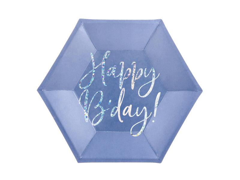 Teller Happy B'day!, marineblau, 20cm (1 VPE / 6 Stk.) - FeierGlanz