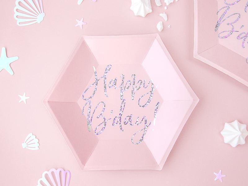 Teller Happy B'day!, hell-puderrosa, 20cm (1 VPE / 6 Stk.) - FeierGlanz