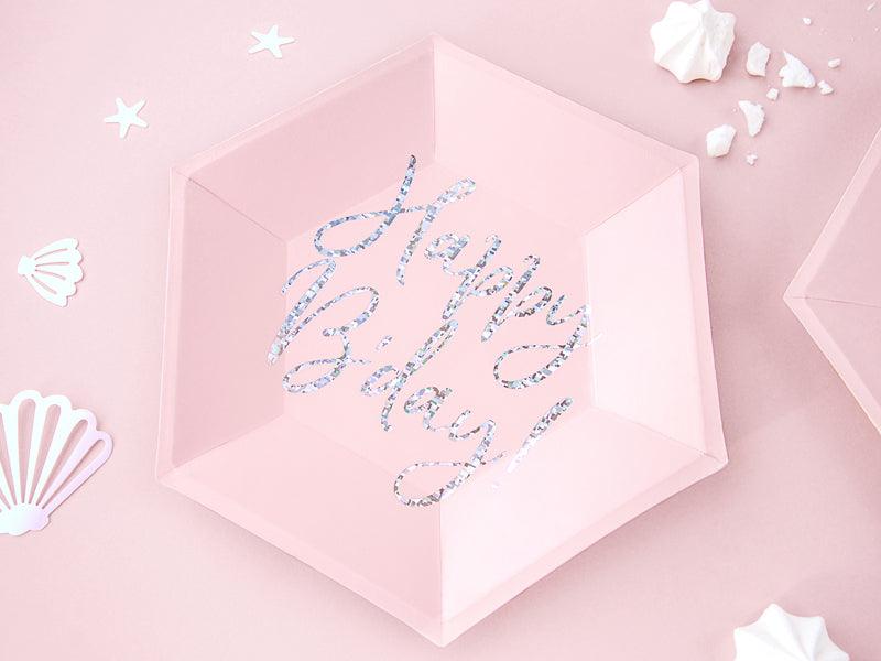 Teller Happy B'day!, hell-puderrosa, 20cm (1 VPE / 6 Stk.) - FeierGlanz