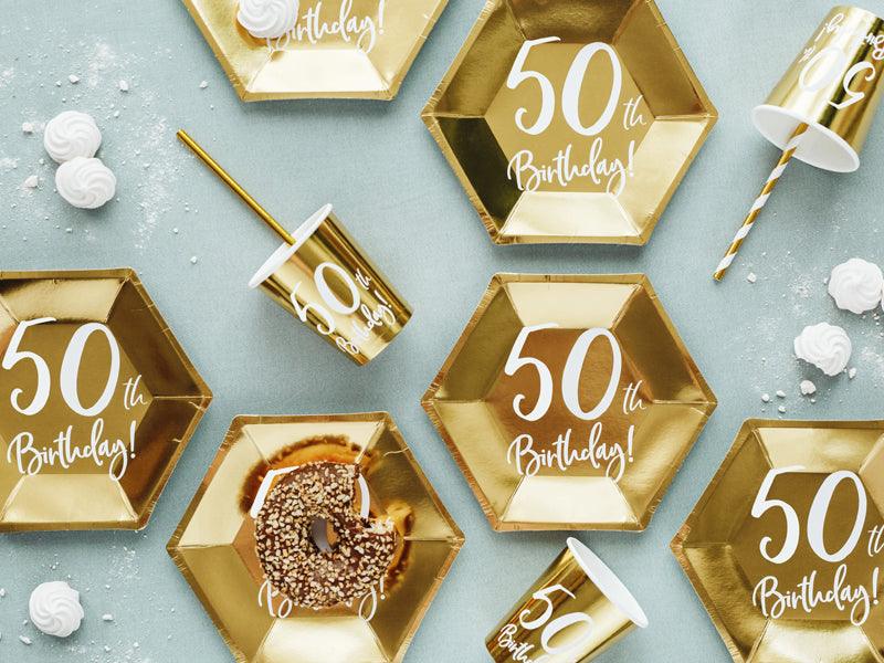 Teller 50th Birthday, gold, 20cm (1 VPE / 6 Stk.) - FeierGlanz
