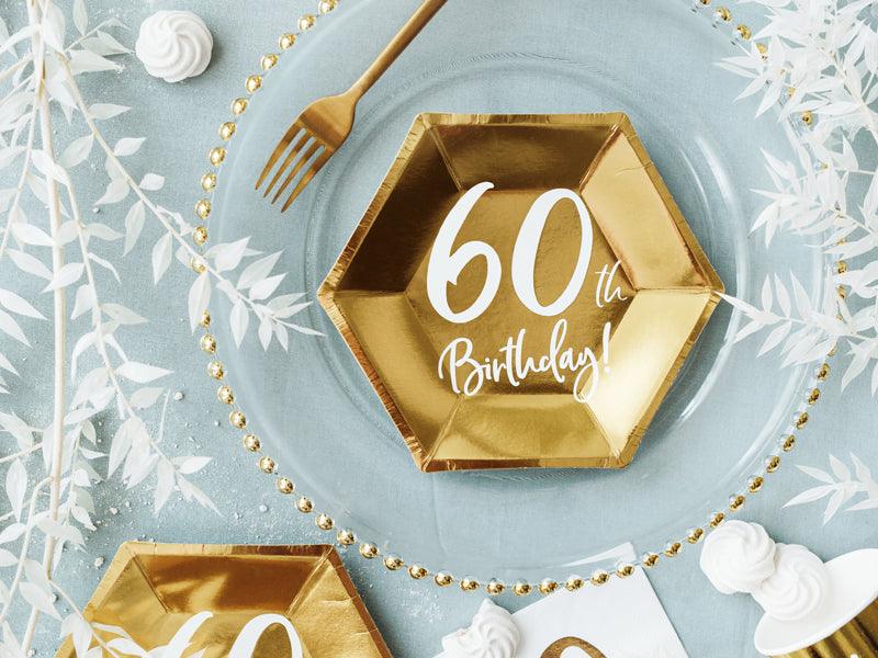 Teller 60th Birthday, gold, 20cm (1 VPE / 6 Stk.) - FeierGlanz