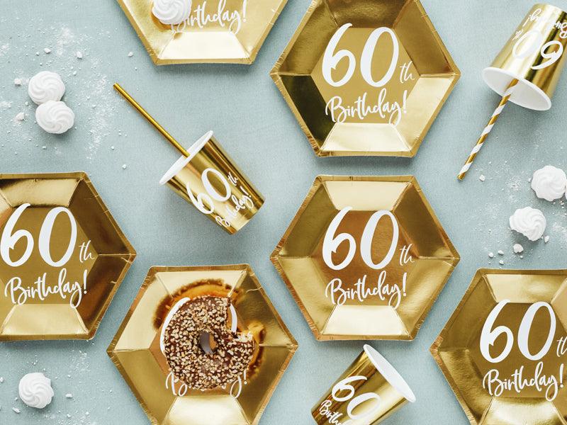 Teller 60th Birthday, gold, 20cm (1 VPE / 6 Stk.) - FeierGlanz