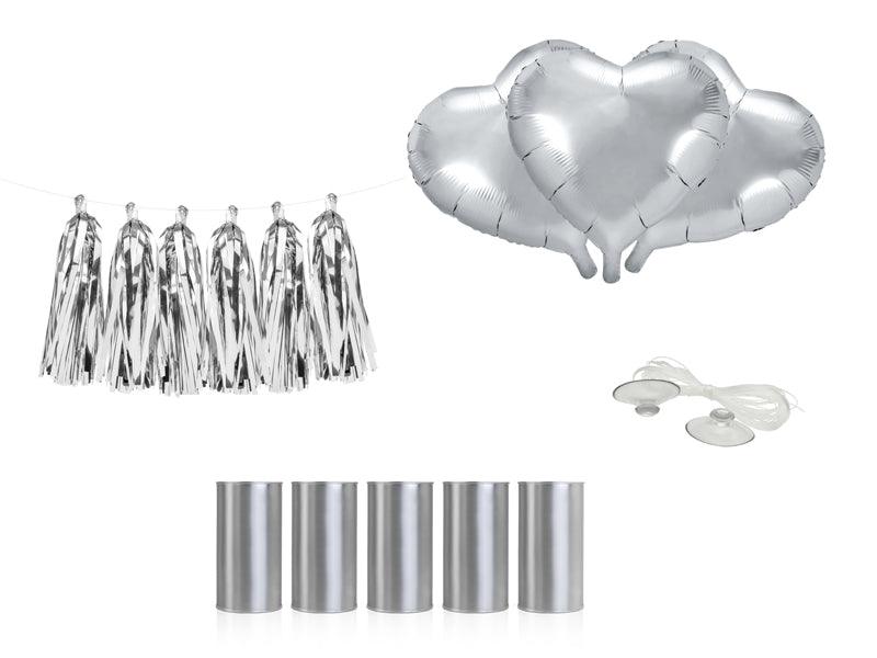 Auto-Dekorationsset - Herzen, silber - FeierGlanz