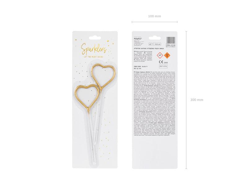 Kaltes Feuerwerk Herzen, in Goldfarbe, 16.5 cm (1 VPE / 2 Stk.) - FeierGlanz